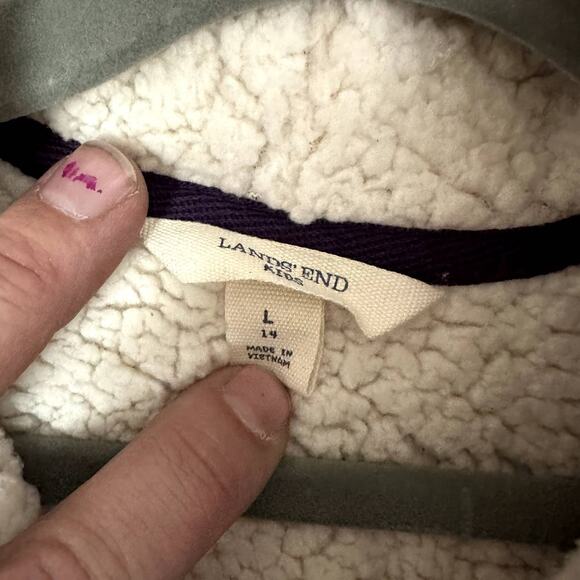 Lands' End Purple Sherpa Lined Hoodie Sweatshirt Jacket Full Zip Up Girls 14 - Picture 8 of 12
